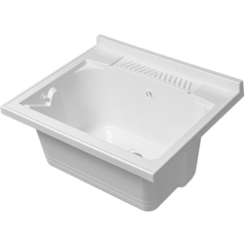foto del prodotto vasca lavatoio 60x50 cm in resina bianca con pre fori per rubinetto