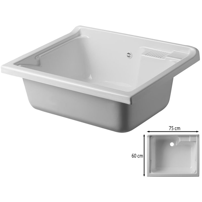 foto del prodotto vasca lavatoio 75x60 cm in resina bianca da installare da incasso