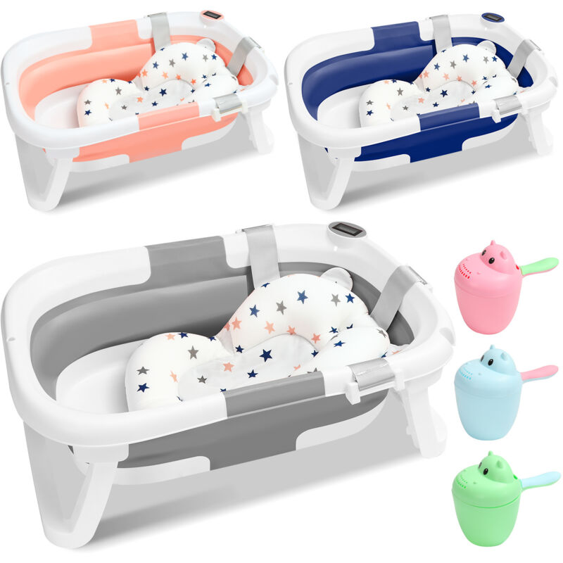 foto del prodotto vaschetta per bagnetto pieghevole scalabile tappetino per cuscino da bagno pillow con termometro swanew