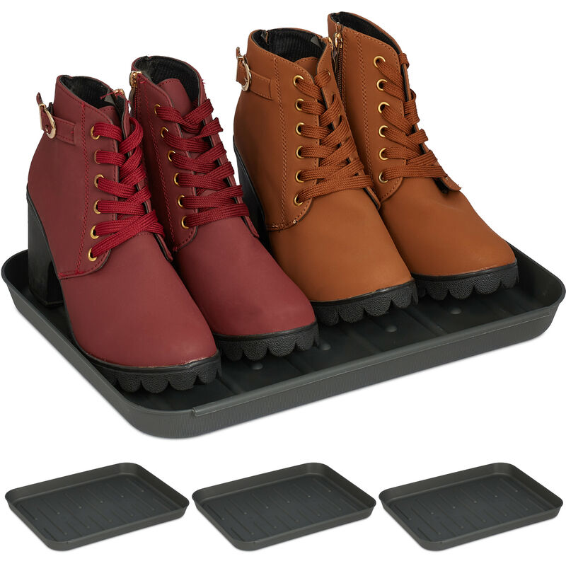 foto del prodotto vaschetta poggiascarpe, set da 4, vassoio per scarpe bagnate, 3 x 27 x 35 cm, tappetino in plastica, nero relaxdays
