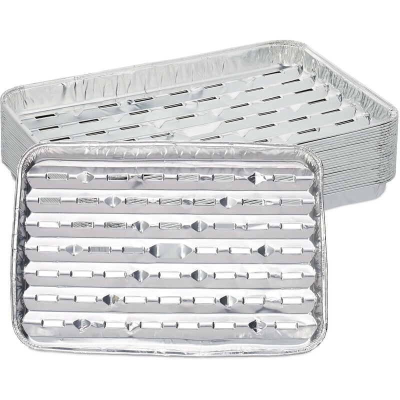 foto del prodotto vaschette in alluminio per barbecue, set da 25, l x p 34 x 22 cm, contenitori rettangolari con fori, argento relaxdays