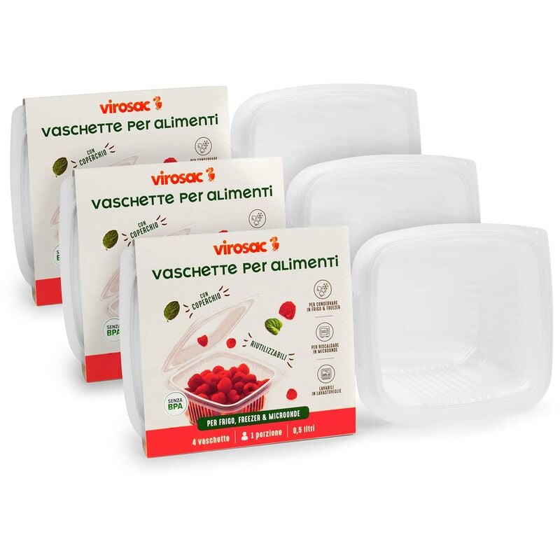 foto del prodotto vaschette per alimenti con coperchio, piccole, 4 pezzi per confezione, kit da 3 confezioni virosac