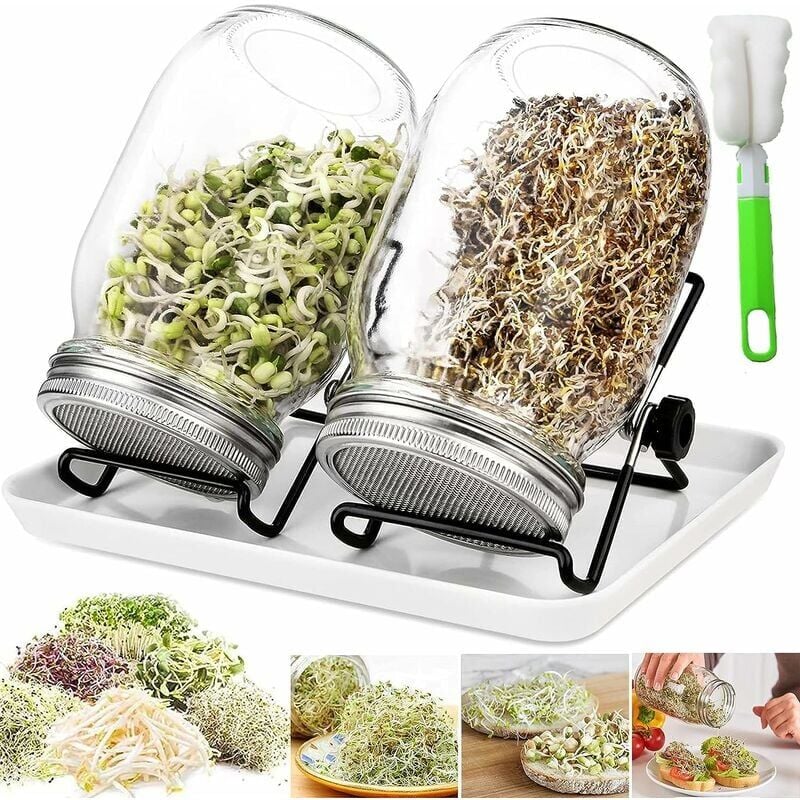 foto del prodotto vasetti per germogliare, germogliatore in vetro da 950 ml con, germogliatore per semi germogliati, 2 griglie, 2 supporti, 1 ciotola per germogliare,