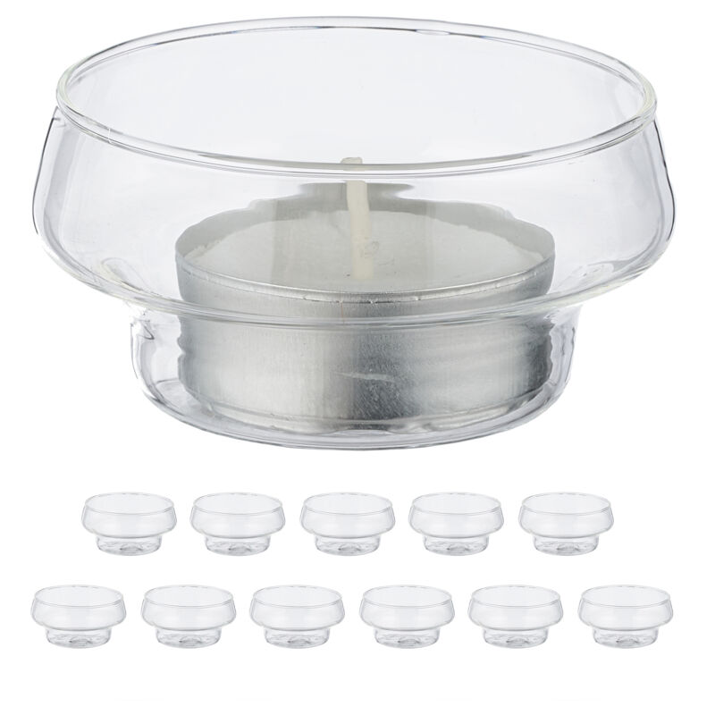 foto del prodotto vasetti portacandele galleggianti, set 12, porta candele e lumini da acqua, hxd 3,5x6,5 cm, vetro, trasparente relaxdays