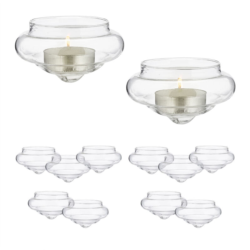 foto del prodotto vasetti portacandele galleggianti, set 12, porta candele e lumini da acqua, hxd 4,5 x 8 cm, vetro, trasparente relaxdays