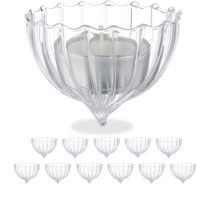 foto del prodotto vasetti portacandele galleggianti, set 12, porta candele e lumini da acqua, hxd 5x6,5 cm, vetro, trasparente relaxdays