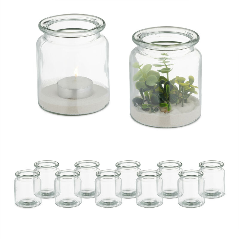 foto del prodotto vasetti portacandele, set 12, vasi in vetro per lumini, bicchieri porta candele, hxd 9,5 x 8 cm, trasparente relaxdays