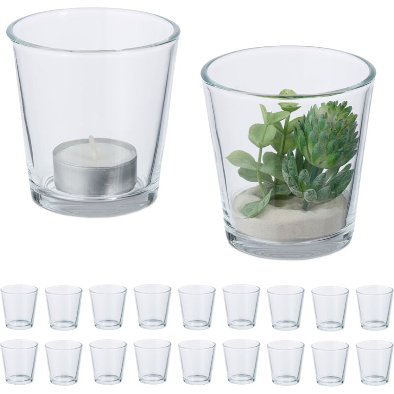 foto del prodotto vasetti portacandele, set 20, vasi in vetro per lumini, bicchieri porta candele, hxd 7,5x7,5 cm, trasparente relaxdays
