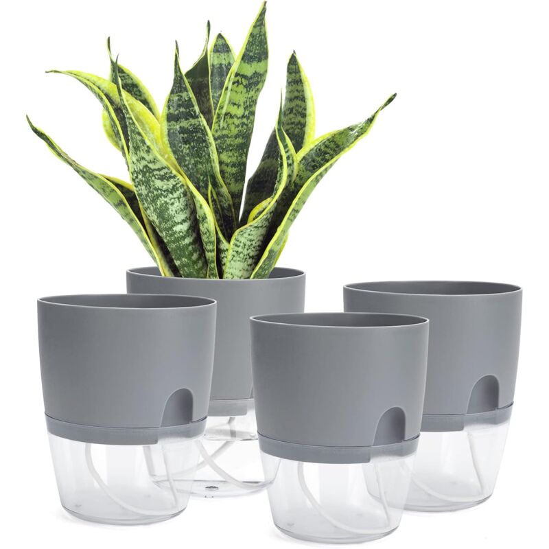 foto del prodotto vasi da fiori autoirriganti, vasi da fiori in plastica per la conservazione dell'acqua, piante da giardino, vasi da fiori per interni 4 pezzi (come vaso da fiori grigio ad alta trasparenza, 1 pezzo (a