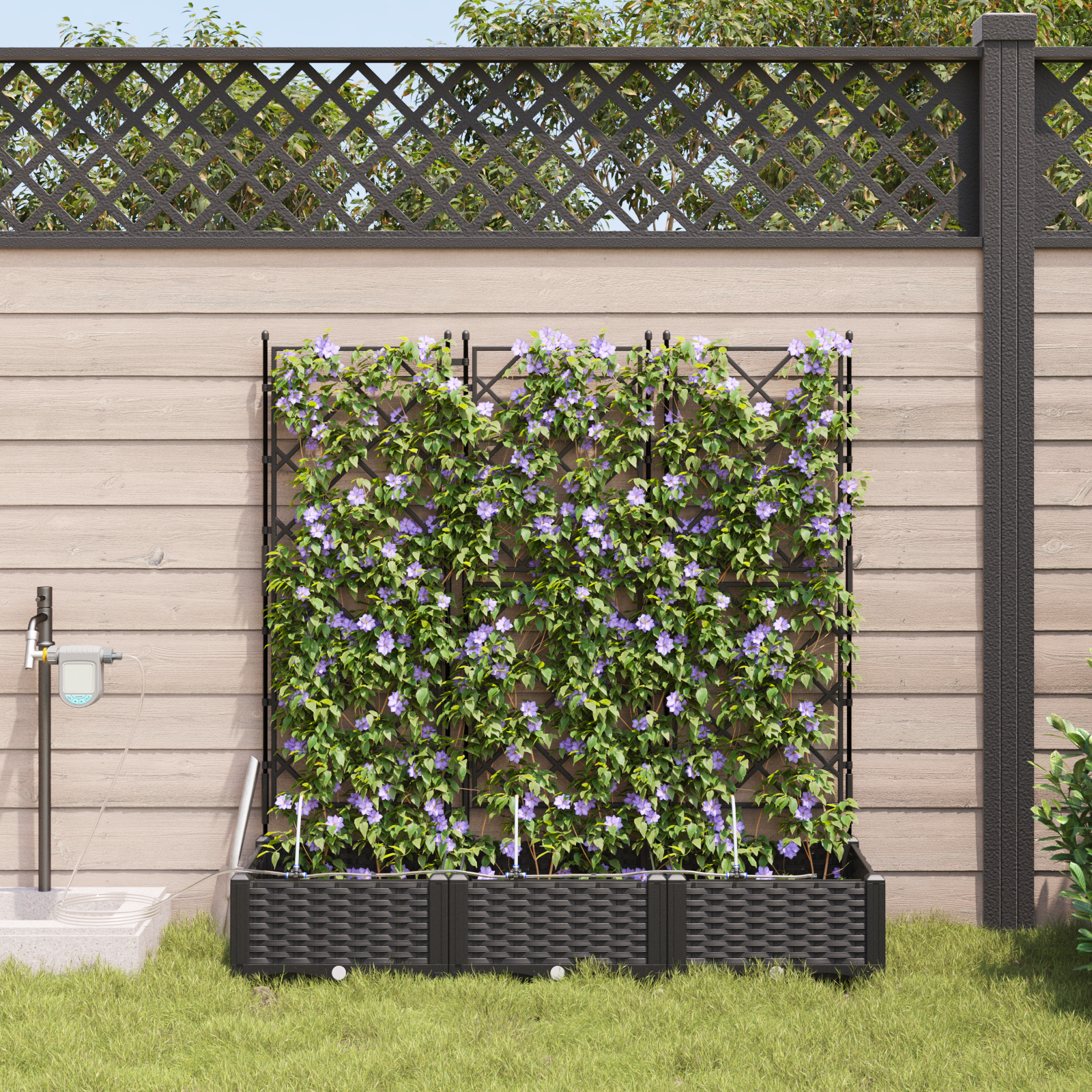 foto del prodotto vasi da giardino con sistema di irrigazione 3 pz nero