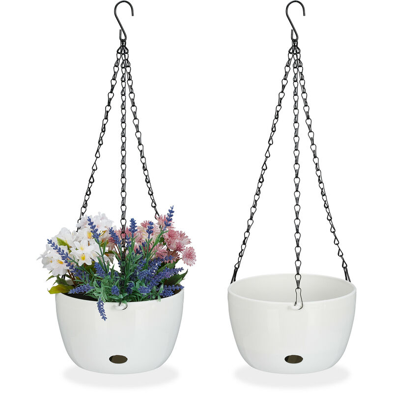 foto del prodotto vasi da parete con riserva d acqua, set da 2, hxd 56x20,5 cm, portafiori sospeso per esterni e interni, bianco relaxdays