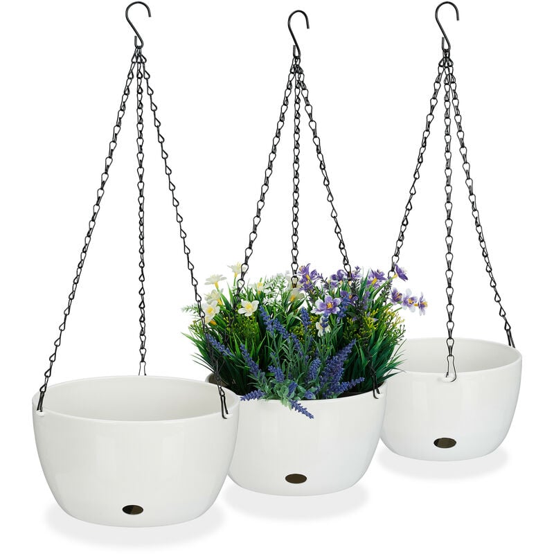 foto del prodotto vasi da parete con riserva d acqua, set da 3, portafiori sospeso per esterni e interni, 3 grandezze, bianco relaxdays