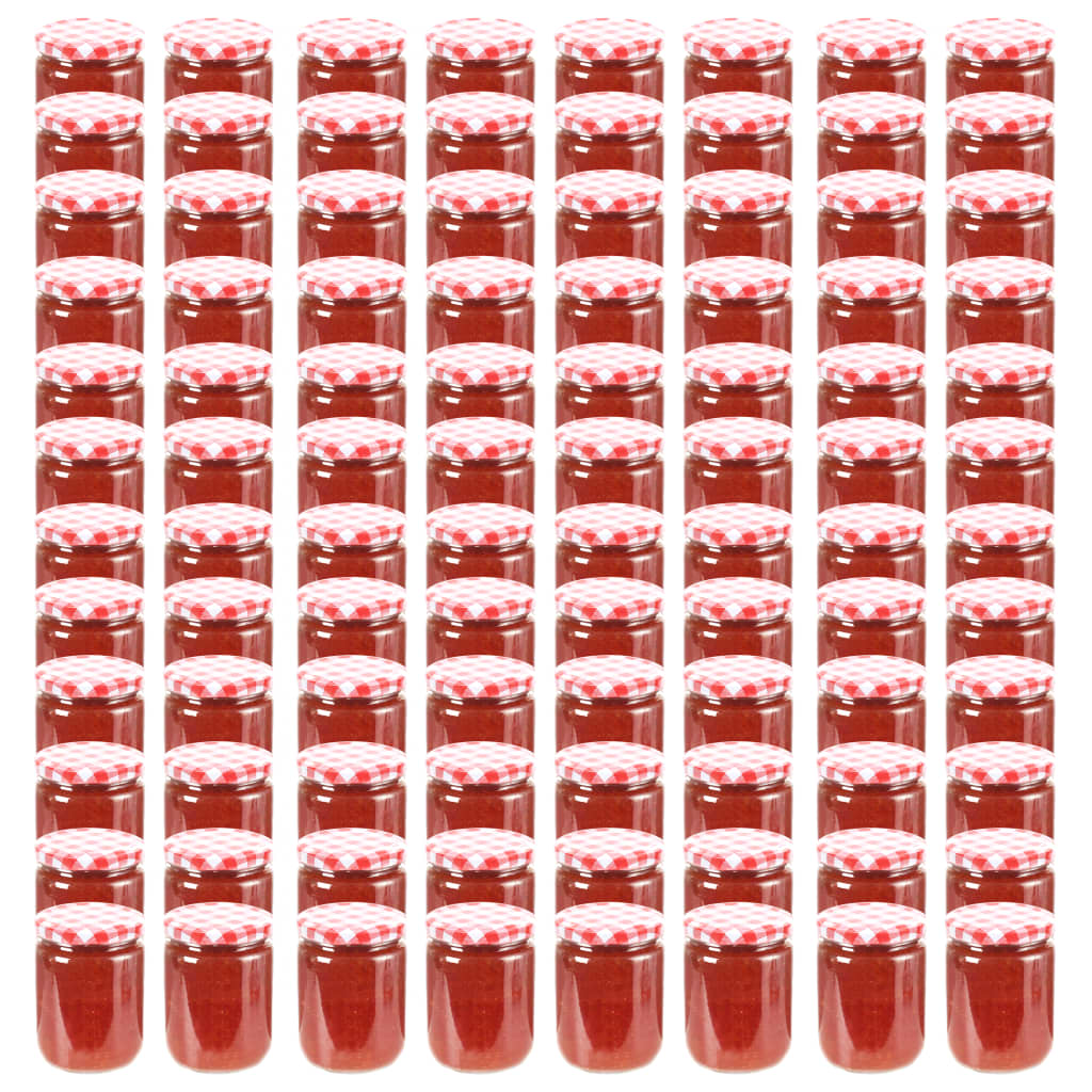 foto del prodotto vasi marmellata in vetro coperchio bianco e rosso 96 pz 230 ml cod mxl 55080