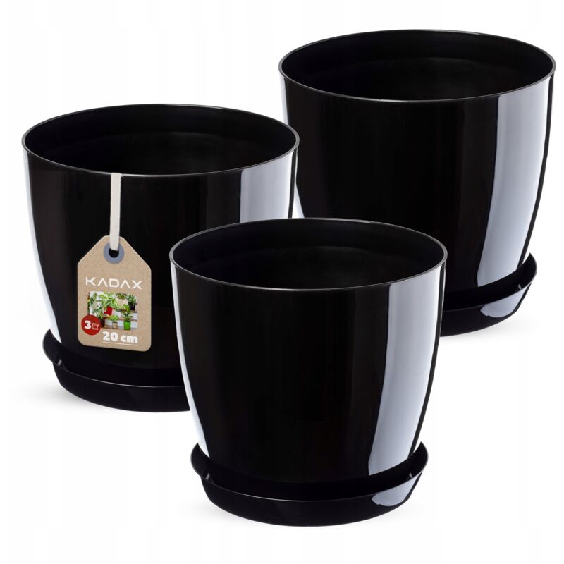 foto del prodotto vasi per piante con sottovaso, fioriera rotonda in plastica per interni e piante d'appartamento set di 3 - 20 cm, nero - kadax