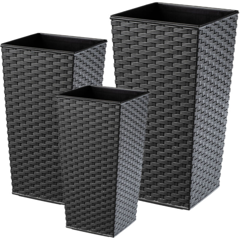 foto del prodotto vasi per piante kadax, set da 3, plastica, resistente alle intemperie, per interni ed esterni, rattan grafite, k4554