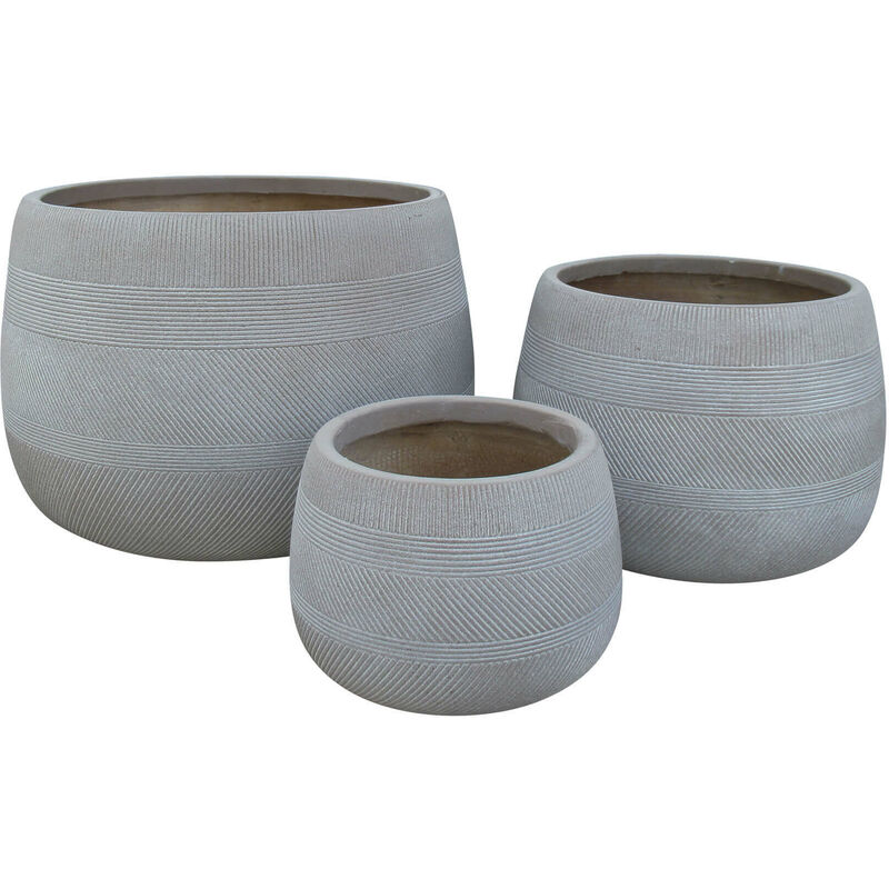 foto del prodotto vasi per piante rotondi da interno ed esterno set da 3 dimensioni moderni vaso di design in resina colore taupe , g.55x55x37 m.42x42x29 p.29x29x20