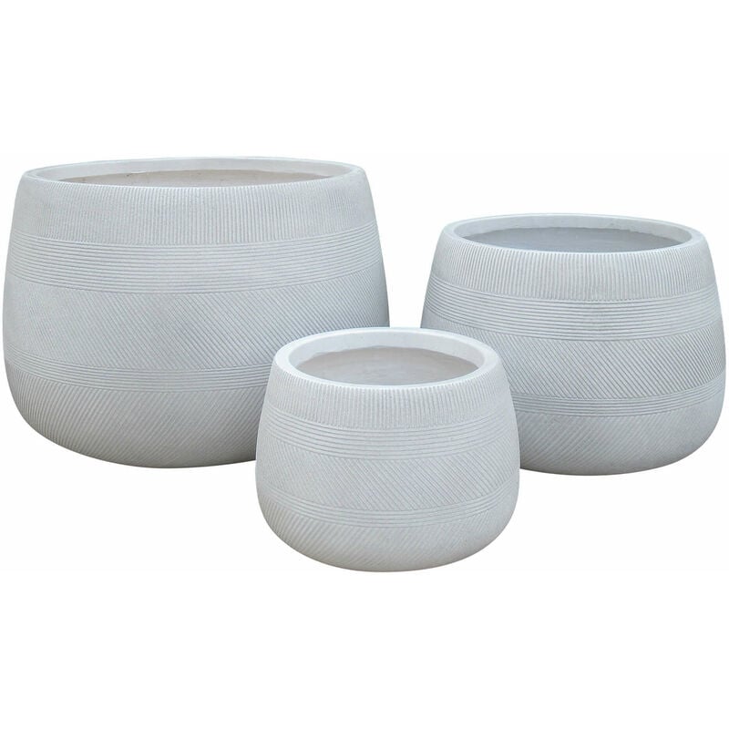 foto del prodotto vasi per piante rotondi da interno ed esterno set da 3 dimensioni moderni vaso di design in resina colore taupe , g.55x55x37 m.42x42x29 p.29x29x20