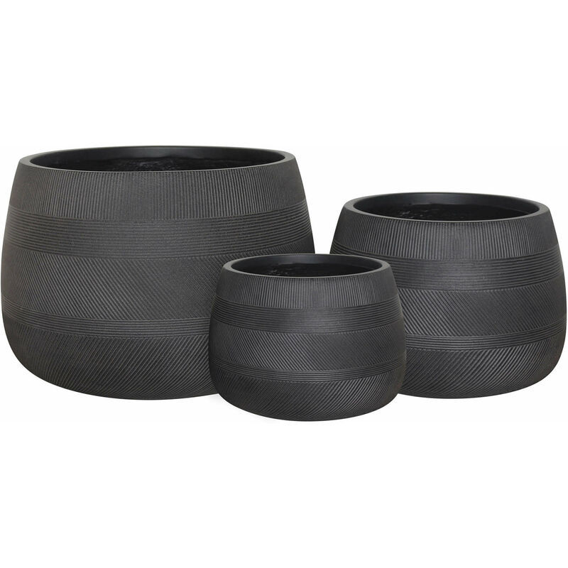 foto del prodotto vasi per piante rotondi da interno ed esterno set da 3 dimensioni moderni vaso di design in resina colore taupe , g.55x55x37 m.42x42x29 p.29x29x20