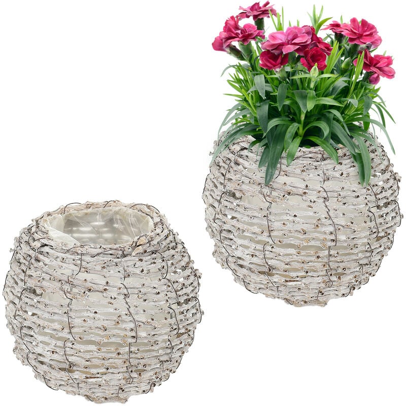 foto del prodotto vasi portafiori, set da 2, in rattan, hxd 17x20 cm, rotondi, per ambienti interni ed esterni, naturale bianco - relaxdays