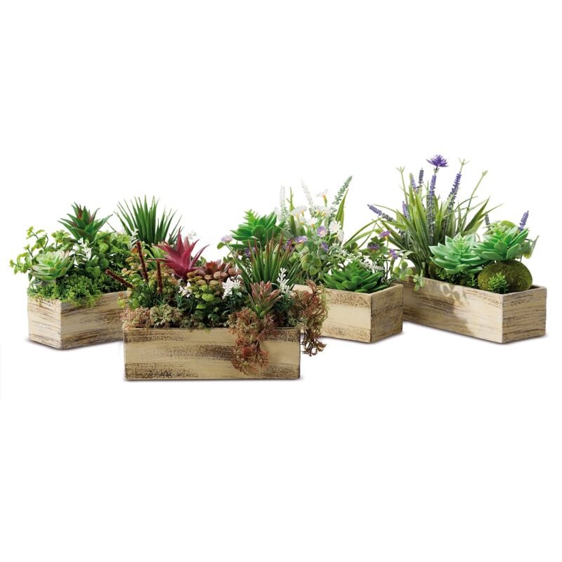 foto del prodotto vaso a cassetta con piantine e fiori 24x9xh24cm in