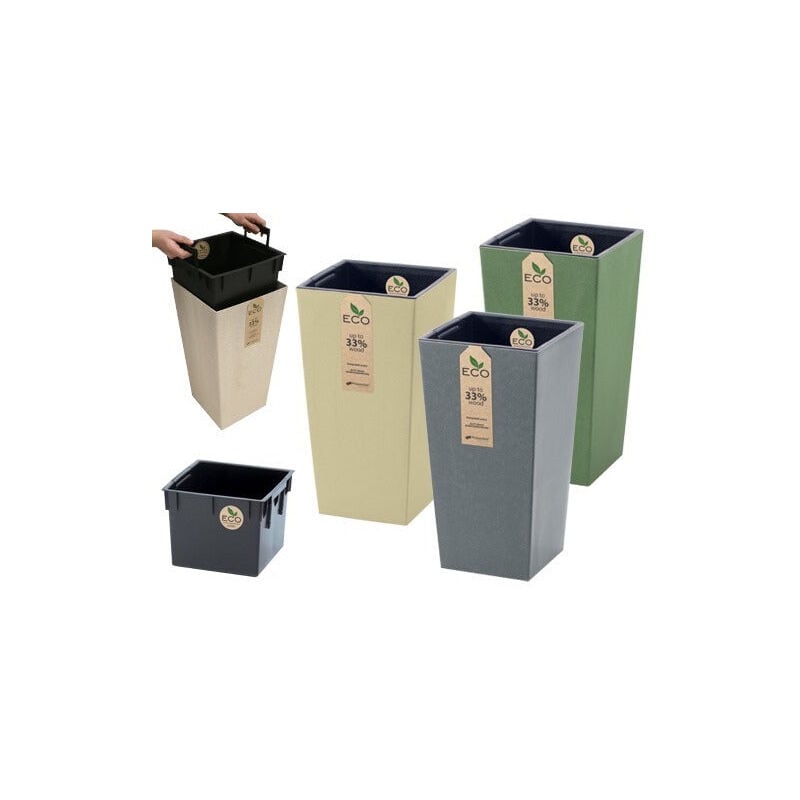 foto del prodotto vaso alto quadrato da interno in eco wood con cestino interno estraibile ecodeco durs 40x40xh75 cm olivedrab