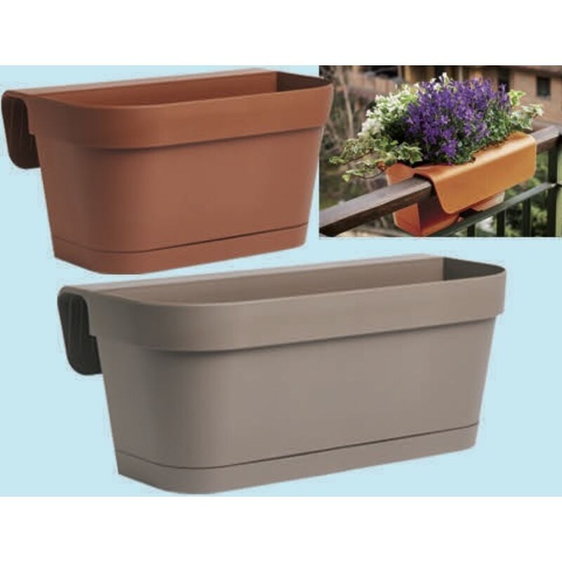 foto del prodotto vaso balconiera b-smart in resina con sottovaso e distanziale - 46x16x19 cm lightgray