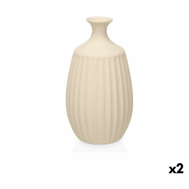 foto del prodotto vaso beige ceramica 21 x 39 x 21 cm 2 unit righe