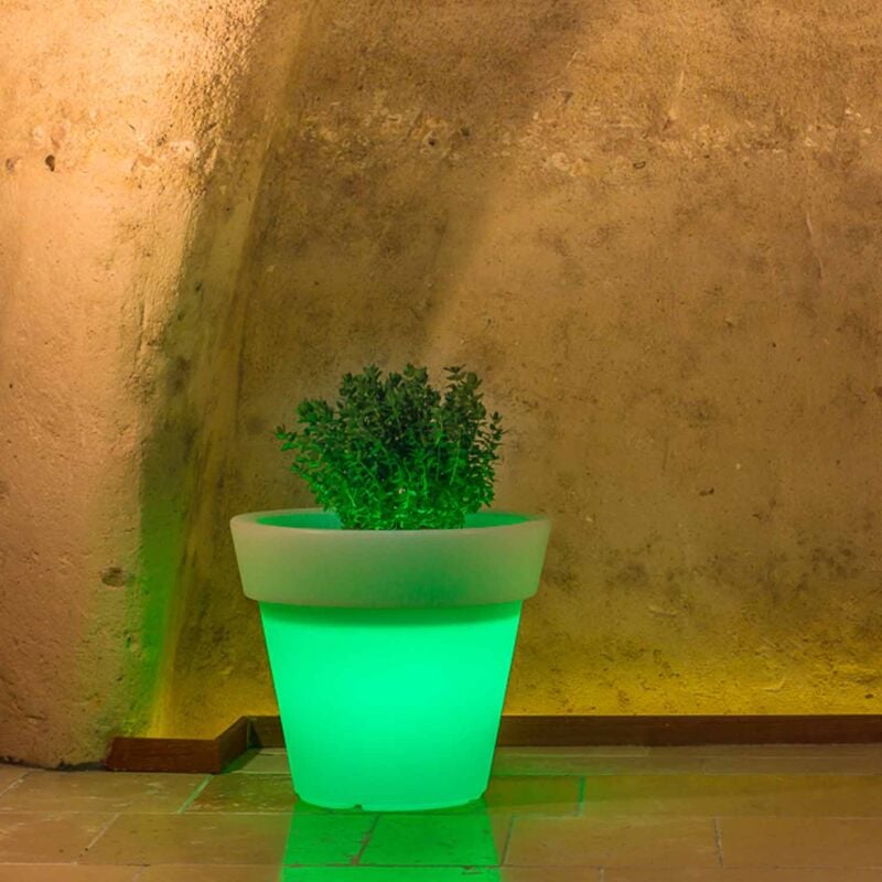 foto del prodotto vaso con led in resina h 45 mod. begonia tondo lampada verde