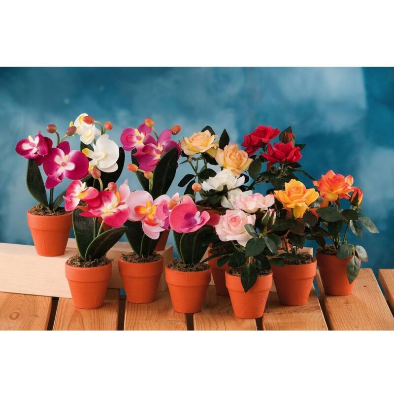 foto del prodotto vaso con rose orchidee d.12xh18cm