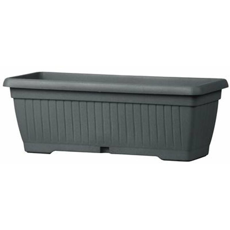 foto del prodotto vaso con sottovaso rettangolare coste basic in plastica per fiori e piante da balcone e giardino 40 cm antracite