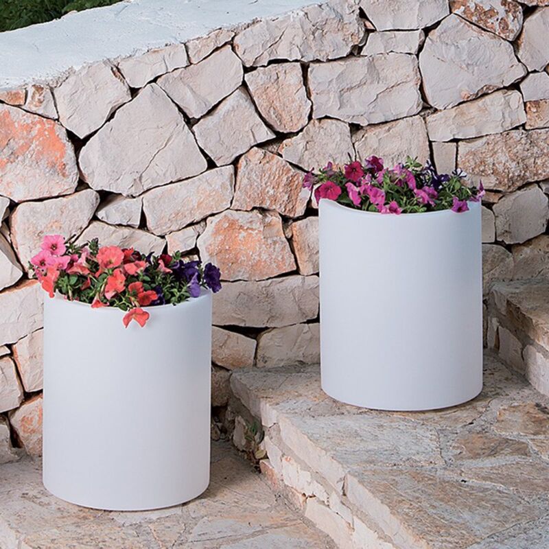 foto del prodotto vaso cromia venusio cilindrico decorazione in resina made in italy da 40 x h 50 cm bianco