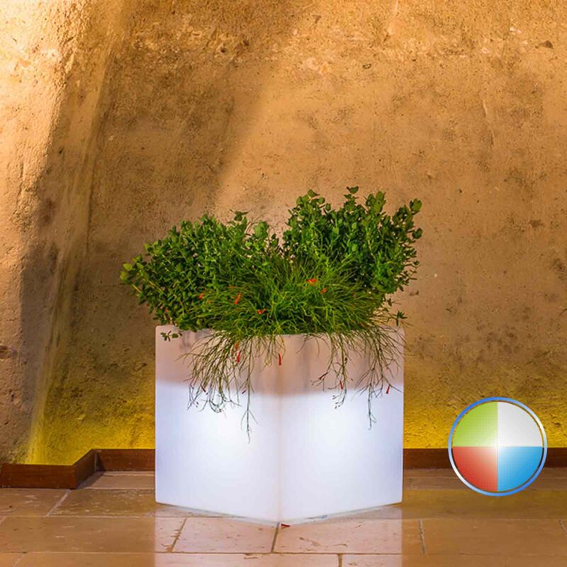foto del prodotto vaso cube quadrato con led in resina h 40 40x40 cm led multicolor
