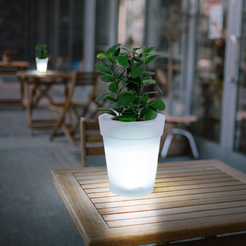 foto del prodotto vaso da fiori a led solare vaso da fiori vaso da fiori luminoso illuminazione per vaso da fiori solare, bianco satinato, led a batteria bianco