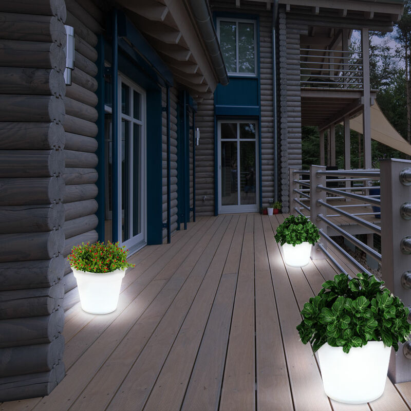 foto del prodotto vaso da fiori a led solare vaso da fiori vaso da fiori luminoso illuminazione solare per vasi da fiori, bianco satinato, batteria led, h 19,5 cm, set