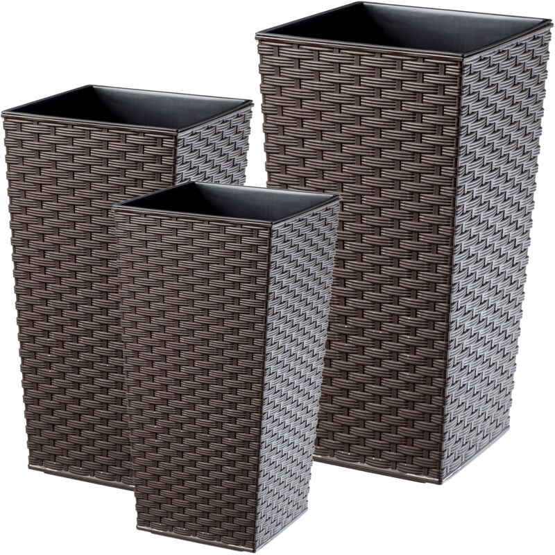 foto del prodotto vaso da fiori alto, fioriera grande per interni ed esterni, fioriera in simil rattan marrone, set da 3 36 cm, 46,5 cm, 57 cm kadax