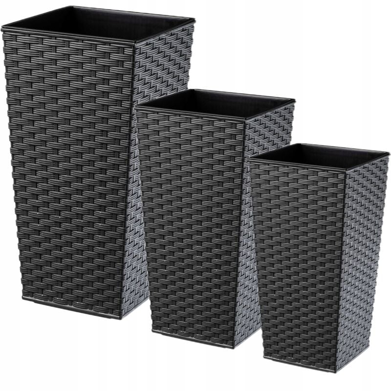 foto del prodotto vaso da fiori alto, fioriera grande per interni ed esterni, vaso da fiori in simil rattan grafite, set da 3 57 cm, 68 cm, 75 cm kadax