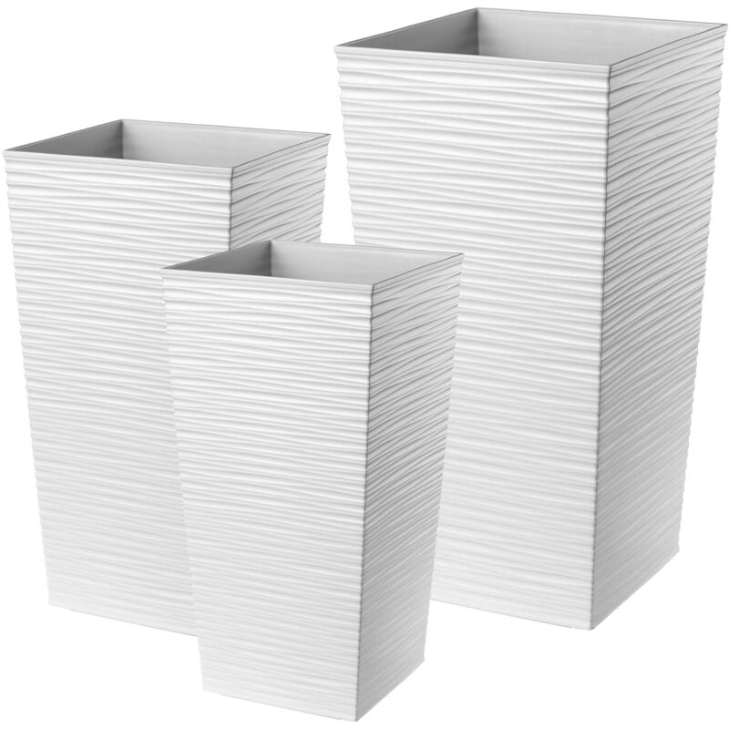 foto del prodotto vaso da fiori alto, grande fioriera in plastica per decorazione interna ed esterna bianco, set di 3 36 cm, 46,5 cm, 57,5 cm kadax