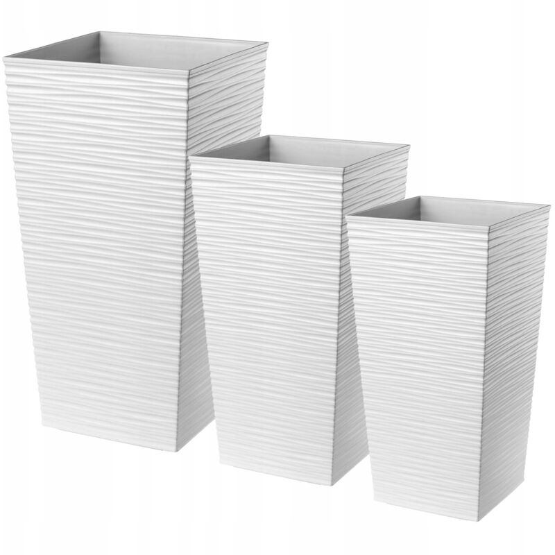 foto del prodotto vaso da fiori alto, grande fioriera in plastica per decorazione interna ed esterna bianco, set di 3 46,5 cm, 57,5 cm, 68 cm kadax