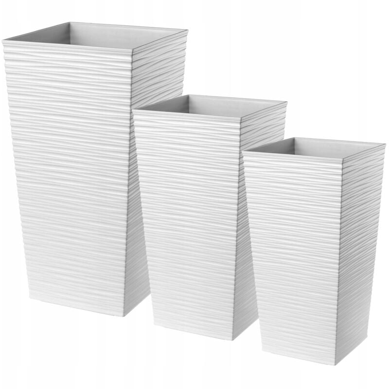 foto del prodotto vaso da fiori alto, grande fioriera in plastica per decorazione interna ed esterna bianco, set di 3 57,5 cm, 68 cm, 75,5 cm kadax