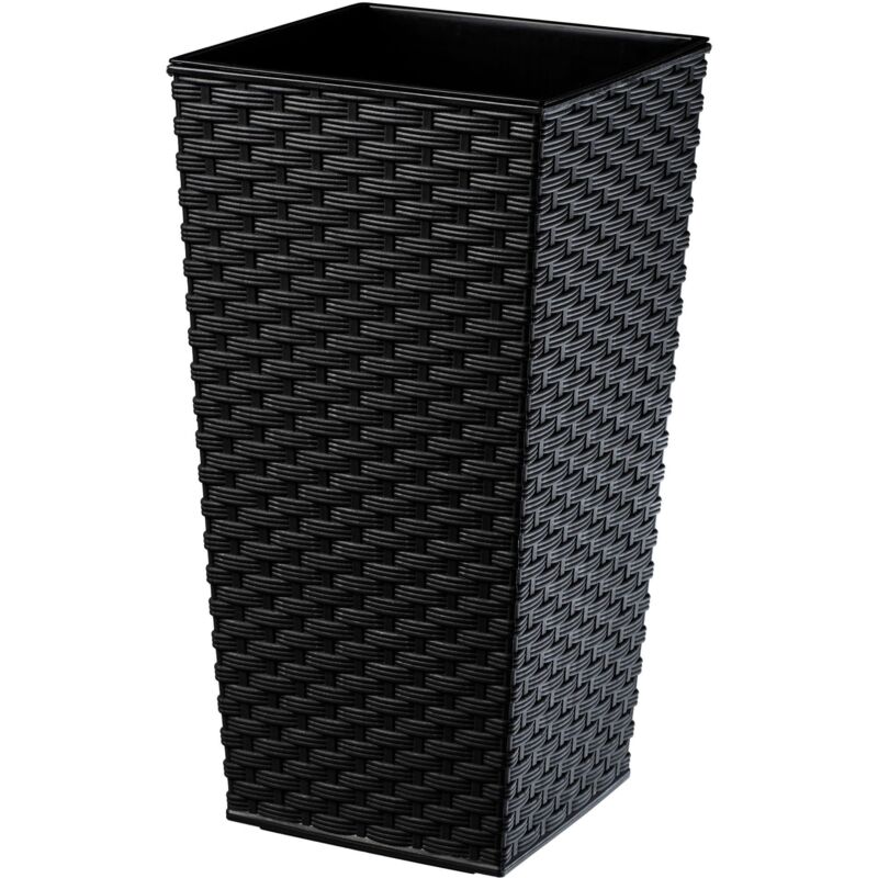 foto del prodotto vaso da fiori alto, grande fioriera in plastica per decorazione interna ed esterna, fioriera in simil rattan 57 cm, nero kadax