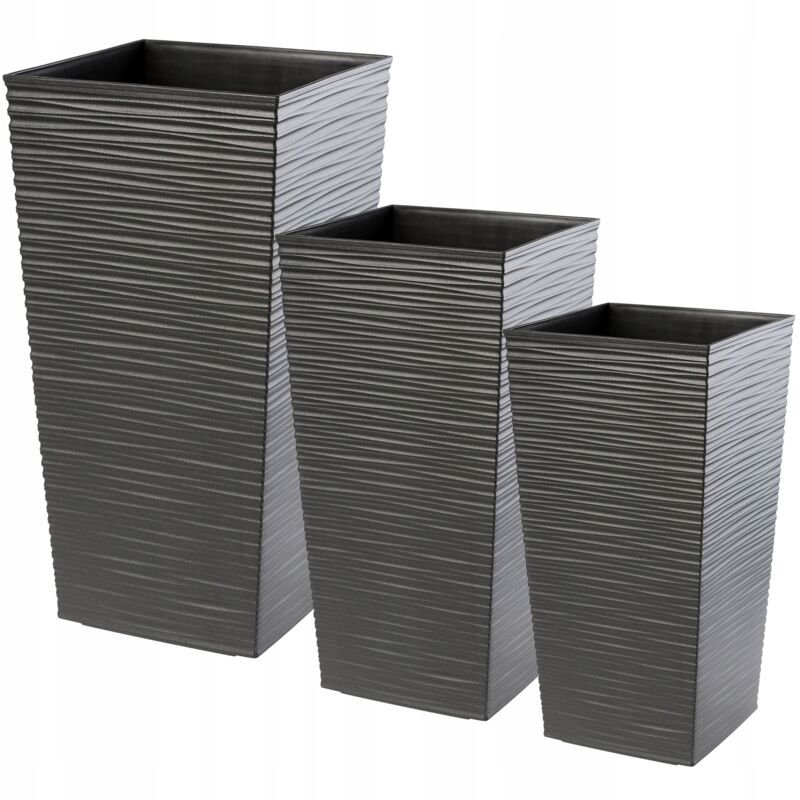 foto del prodotto vaso da fiori alto, grande fioriera in plastica per decorazione interna ed esterna grafite, set di 3 46,5 cm, 57,5 cm, 68 cm kadax