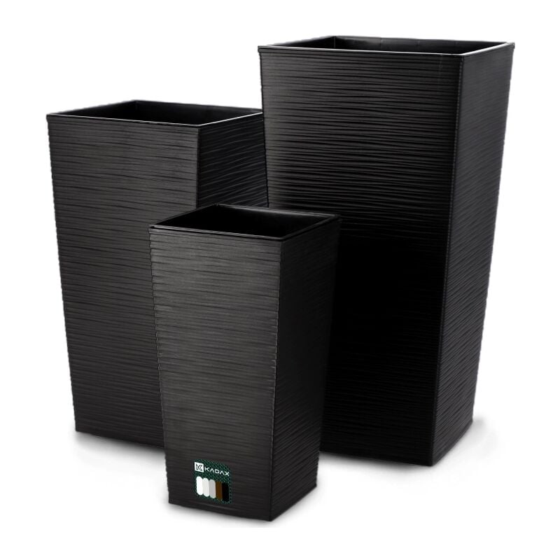foto del prodotto vaso da fiori alto, grande fioriera in plastica per decorazione interna ed esterna nero, set di 3 36 cm, 46,5 cm, 57,5 cm kadax