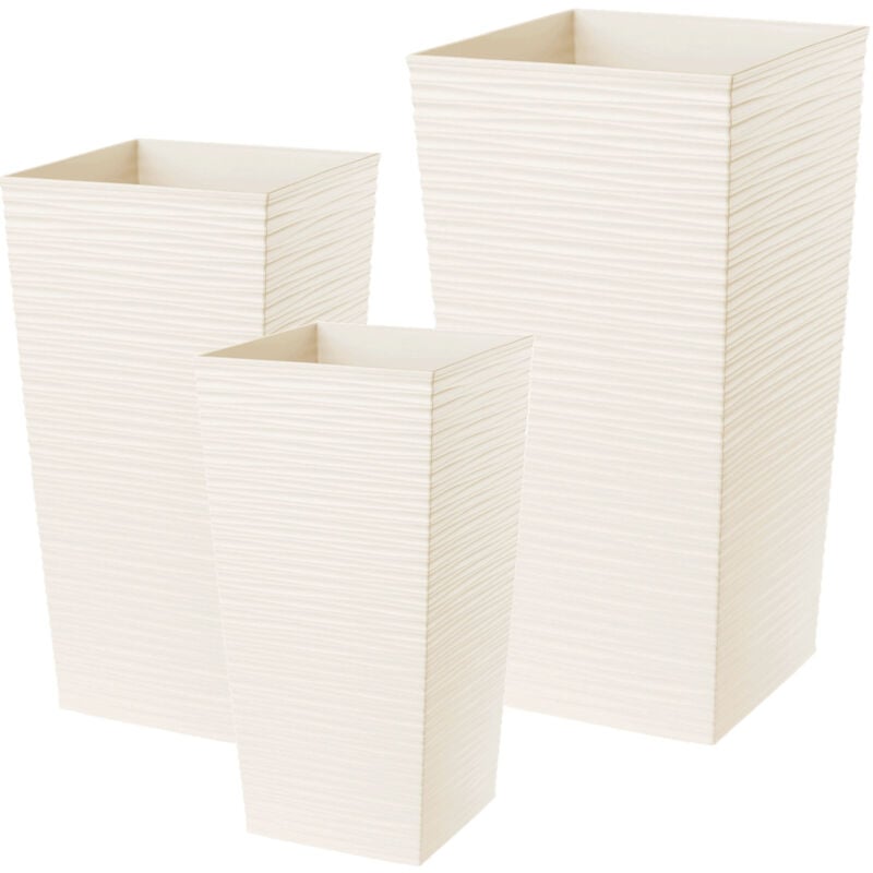 foto del prodotto vaso da fiori alto, grande fioriera in plastica per la decorazione di interni ed esterni crema, set di 3 36 cm, 46,5 cm, 57,5 cm kadax