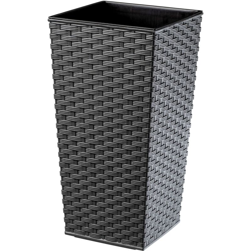 foto del prodotto vaso da fiori alto, grande fioriera in plastica per la decorazione di interni ed esterni, fioriera in simil rattan 57 cm, grafite kadax