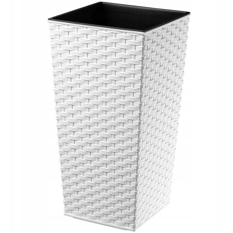 foto del prodotto vaso da fiori alto, grande fioriera in plastica per la decorazione di interni ed esterni, fioriera in simil rattan 68 cm, bianco kadax