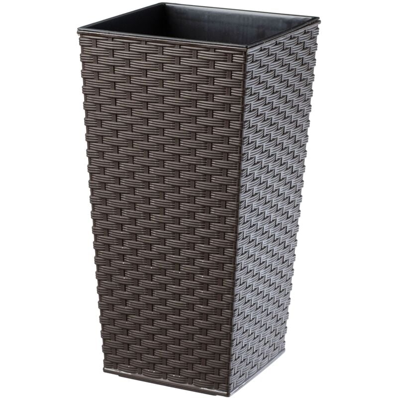 foto del prodotto vaso da fiori alto, grande fioriera in plastica per la decorazione di interni ed esterni, fioriera in simil rattan 68 cm, marrone kadax