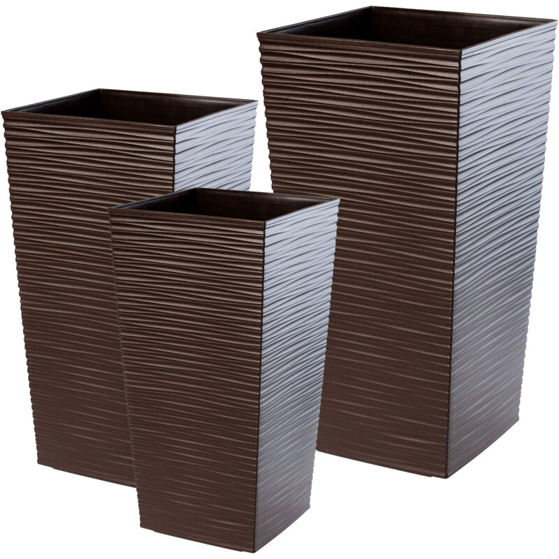 foto del prodotto vaso da fiori alto, grande fioriera in plastica per la decorazione di interni ed esterni marrone, set di 3 36 cm, 46,5 cm, 57,5 cm kadax