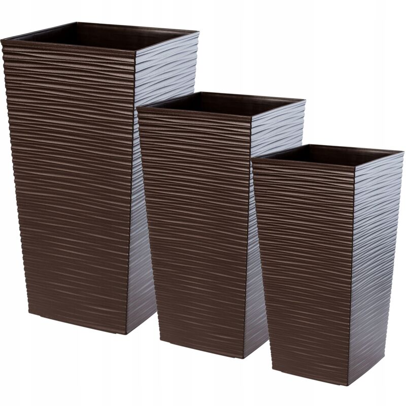 foto del prodotto vaso da fiori alto, grande fioriera in plastica per la decorazione di interni ed esterni marrone, set di 3 57,5 cm, 68 cm, 75,5 cm kadax