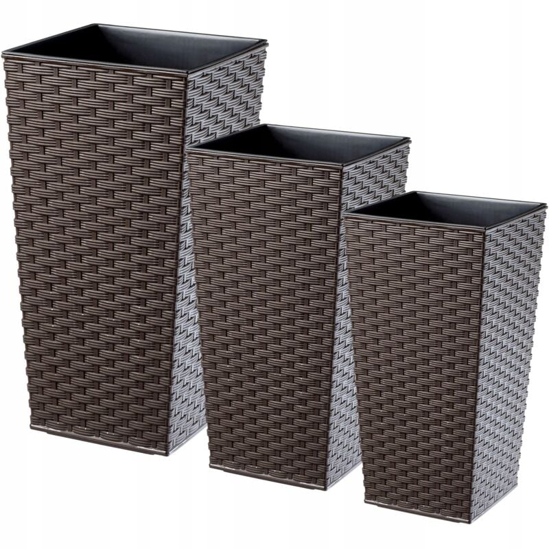 foto del prodotto vaso da fiori alto, grande fioriera per interni ed esterni, fioriera in simil rattan marrone, set da 3 57 cm, 68 cm, 75 cm kadax