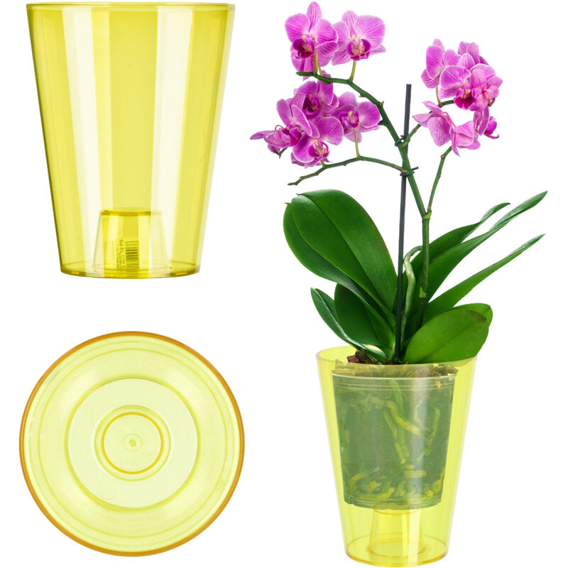 foto del prodotto vaso da fiori copriorchidea portafiori fiori in plastica 12 cm giallo kadax